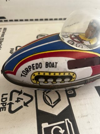 Juguete Vintage hojalata Cosmic Torpedo Boat 5