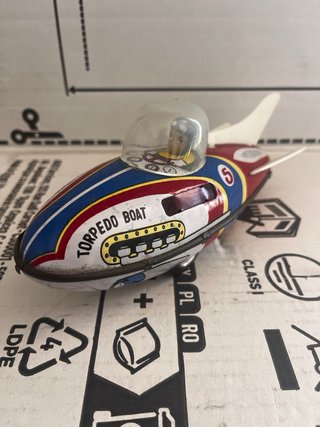 Juguete Vintage hojalata Cosmic Torpedo Boat 5