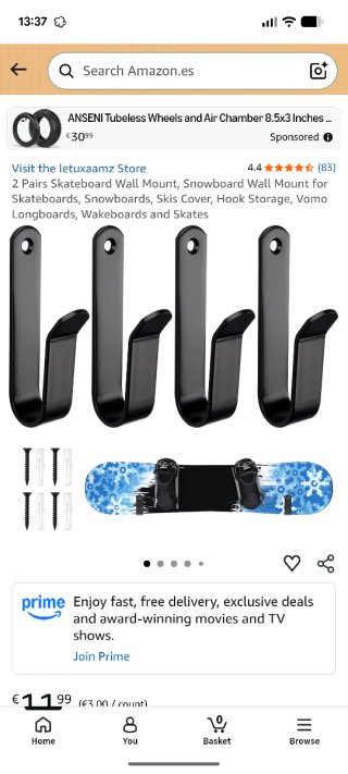 4 Soportes pared skate/snowboard + tornillos
