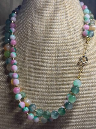 Collana pietre naturali verde e rosa