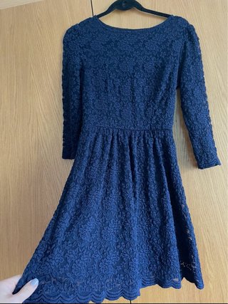 Vestido azul de encaje manga larga talla S