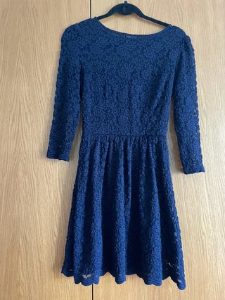 Vestido azul de encaje manga larga talla S