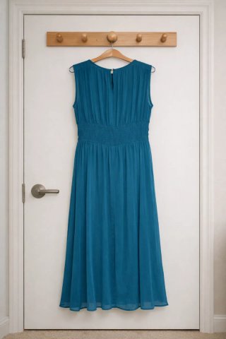 Vestido largo gasa azul turquesa