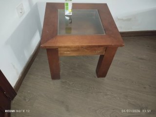 Mesa de rincón madera y cristal
