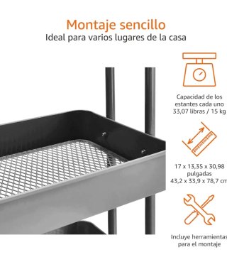 Carrito Multiuso Amazon Basics 3 Niveles Gris