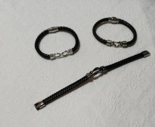 Lote 3 pulseras cuero y acero hombre infinito