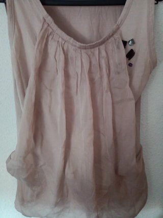 Blusa Bimba y Lola Beige con Detalles Morados
