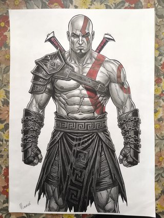 Disegno Kratos God of War su carta