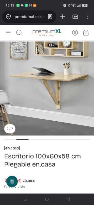 Mesa Escritorio Plegable Pared 100x60x58 cm