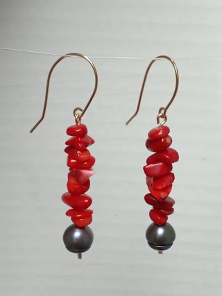 Pendientes Perlas Pavo Real Coral Rojo Acero inox