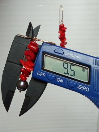 Pendientes Perlas Pavo Real Coral Rojo Acero inox
