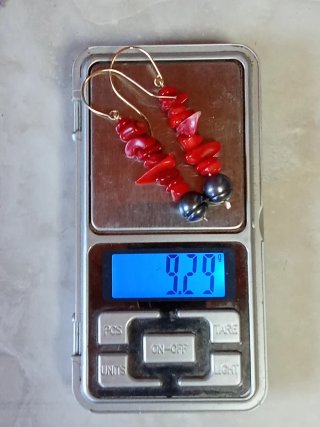 Pendientes Perlas Pavo Real Coral Rojo Acero inox