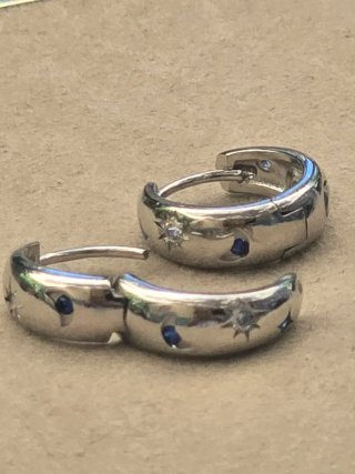 Pendientes Aro Plata Estrellas y Zafiros