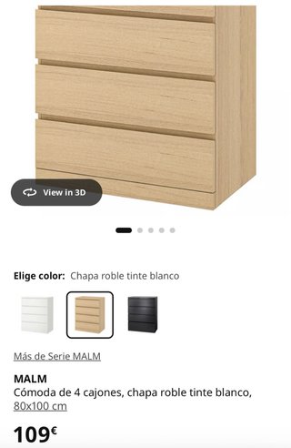Cómoda Ikea Malm Roble. Regalo cristal templado