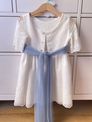 Vestido niña eventos blanco y azul