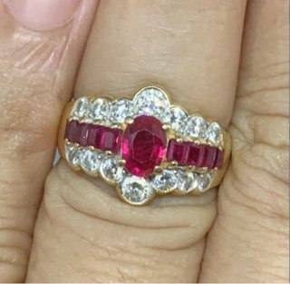 Anillo Rubí Birmano Diamantes Naturales Oro