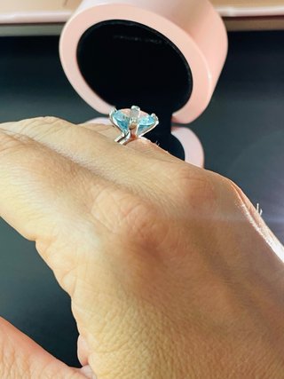 Anillo Tous Oro Blanco Topacio Azul Diamante