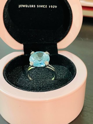 Anillo Tous Oro Blanco Topacio Azul Diamante