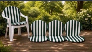4 Cojines Asiento Respaldo Rayas Verde Blanco