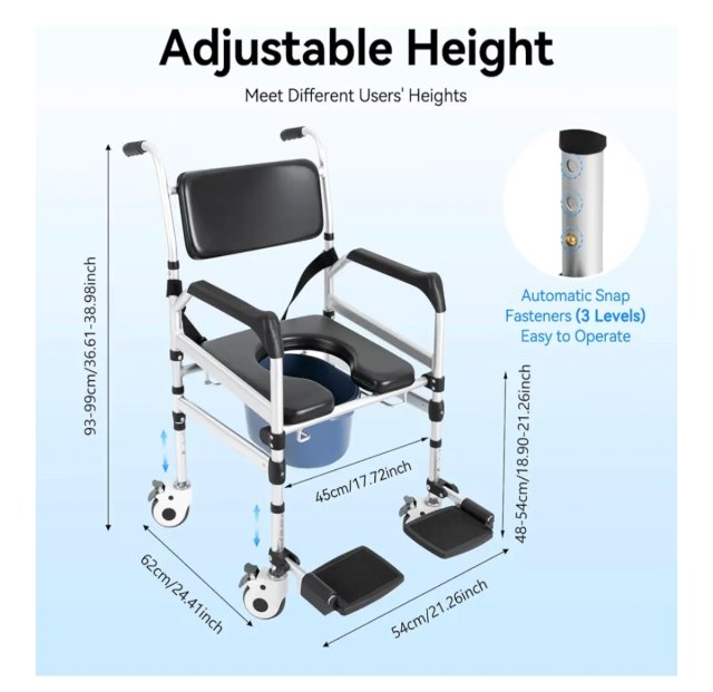 Silla de ruedas ajustable en altura, silla de aseo
