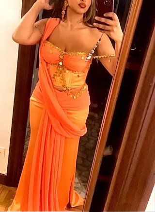 Vestido Gitano Noche Oro y Naranja