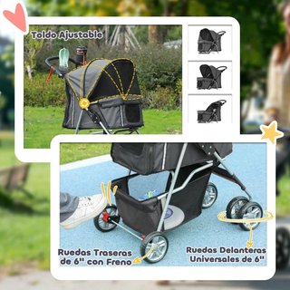 Carrello per Animali con Tetto Cestino Portabicchieri Grigio