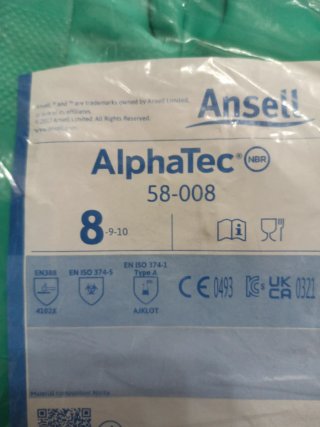 Guanti Ansell AlphaTec 58-008 Taglia 8/9-10