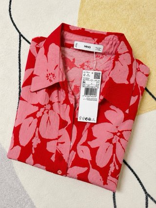 Vestido Mango floral rojo y rosa