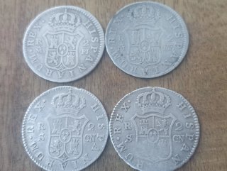 4 Monedas 2 Reales Carlos lll y IV.