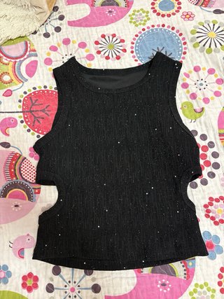 2 Tops Brillantes Negro/Plata Talla Única