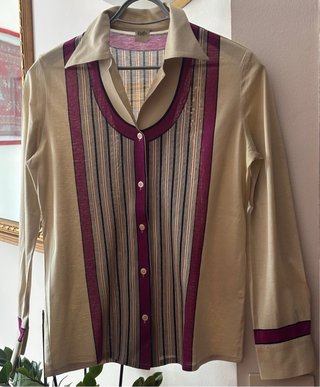 Camicia vintage Ruffo righe beige/viola