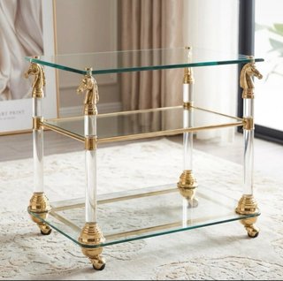 Mesa auxiliar cristal y dorado con caballos