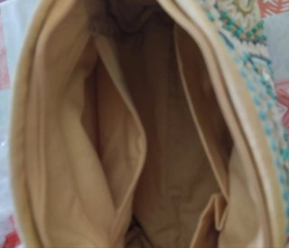 Bolso bandolera beige y turquesa