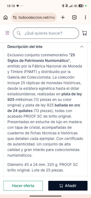 Colección 25 Monedas Plata y Oro Siglos