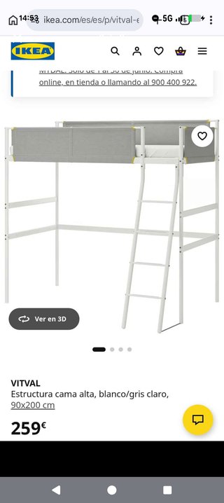 Cama Alta Ikea Vitval Blanco/Gris