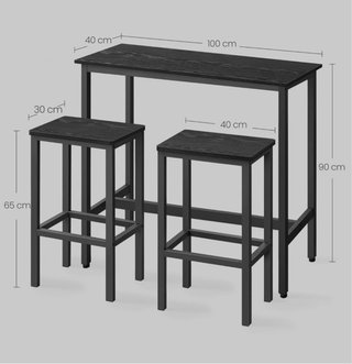 Mesa alta y 2 taburetes cocina/bar negros