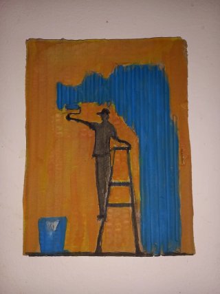 Acrílico sobre cartón reciclado: Hombre pintando