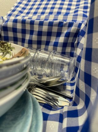Cesta de picnic de mimbre con forro azul