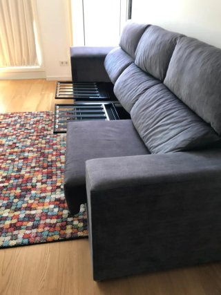 Sofá y pouf gris