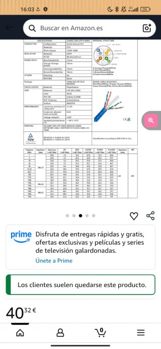 Cable UTP CAT6 VELAMP 100 metros + conectores (100