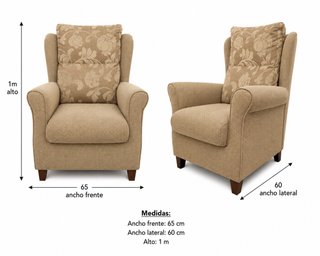 2 sillones de tela beige con cojín estampado