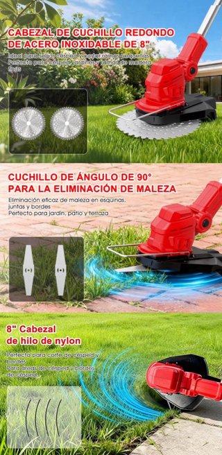 Desbrozadora Plegable con Ruedas 800W y 2 Baterias