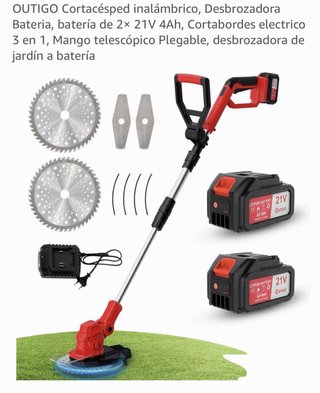 Desbrozadora Plegable con Ruedas 800W y 2 Baterias