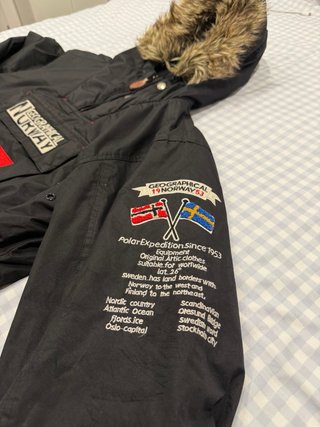 Abrigo Geographical Norway Negro con Capucha