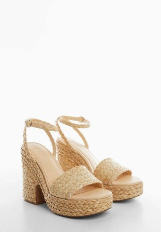 Sandalias cuña rafia trenzada Mango beige