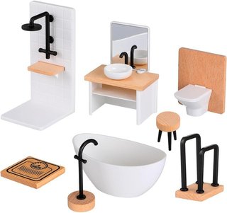 Mini Baño Muñecas Accesorios Madera