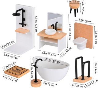 Mini Baño Muñecas Accesorios Madera
