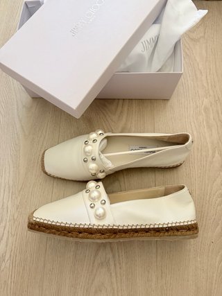 Alpargatas Jimmy Choo Perlas Cuero Crema