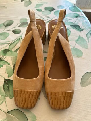 Sandalias Slingback Tacón Bloque Beige