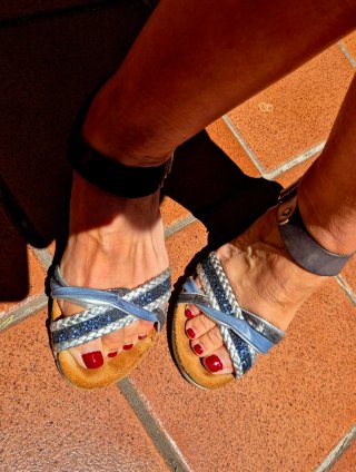Sandalias Piel Auténtica Azul petroleo y Plateadas